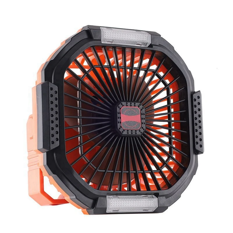 Outdoor Portable Camping Tent Fan With LED Light 5200Mah Powered Rechargeable Rotation Lantern With Hook Picnic