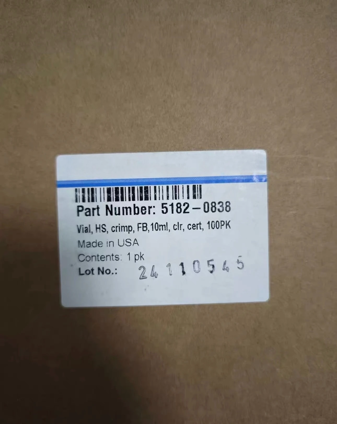 

5182-0838 Empty Bottle, Headspace Jaw Cover Glass Bottle 10mL 100pk Brand New and Genuine.