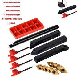 4x 12mm Lathe Turning Tool Holder Boring Bar DCMT +10pcs 0702 Carbide Insert Set Gardening Home Tools Accessories