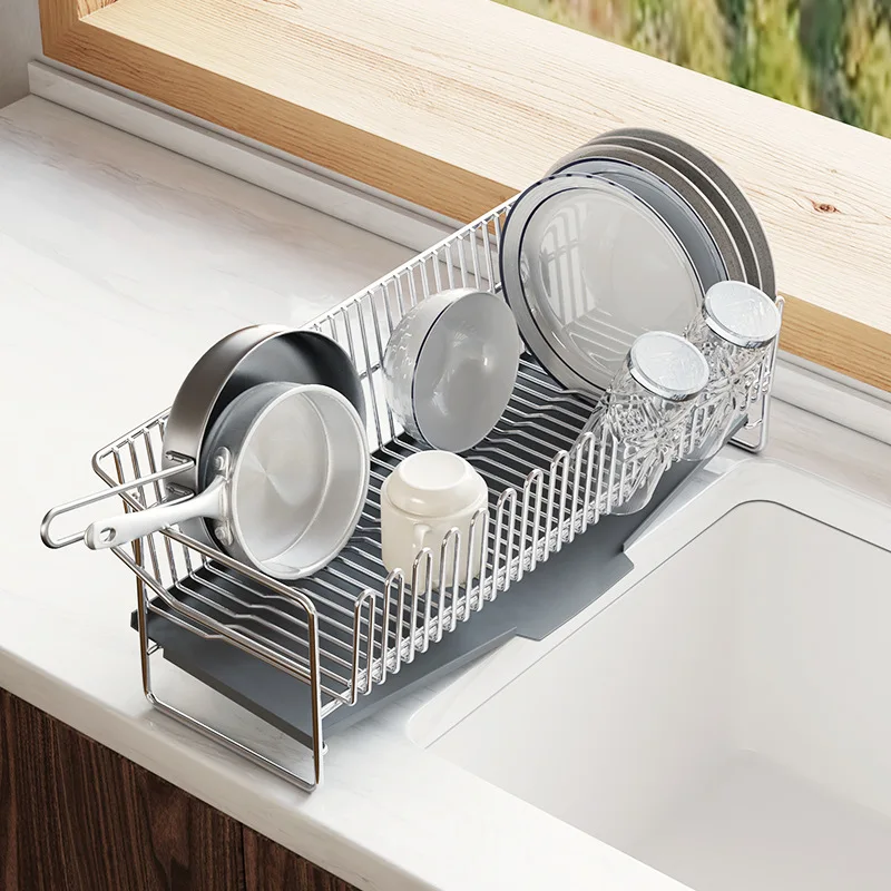 Kitchen Sink 304 Stainless Steel  Drainage Rack Kitchen Utensils Box  With Cutting Board Knife Rest Tabletop Storage Holder