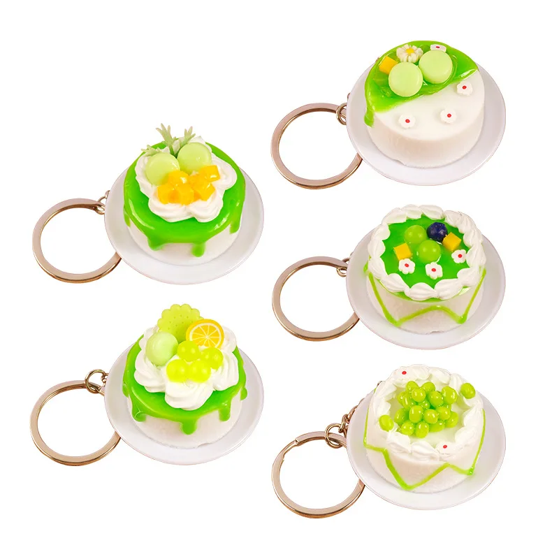 New Birthday Cake Keychain Creative Fashion Simulation Matcha Cake DIY Model Keyring Car Phone Bag Pendant Gift Ornament Jewelry