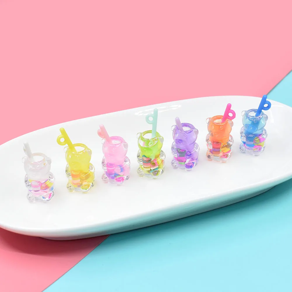 10pcs Mini Resin Juice Bottle Flatback Charm Kawaii Flat Back Embellishments Cabochon Diy Scrapbooking Miniature Accessories