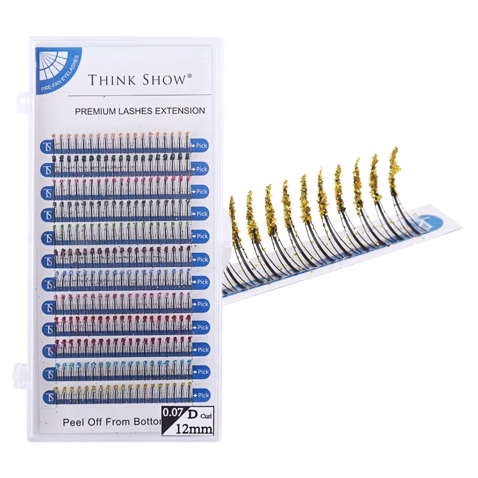 THINKSHOW Mix Farbe A-förmige Wimpernverlängerung Glitzerfarbe Falsche Wimpern 0,07 mm Cilios Makeup Tools