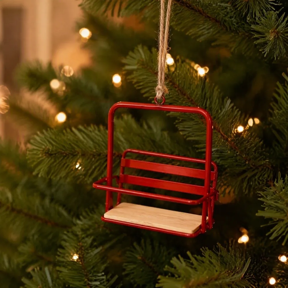 Red Green Dollhouse Chair-lift Decoration Fairy Garden Iron Frame Christmas Hanging Chair-lift Photo Props Micro Landscape