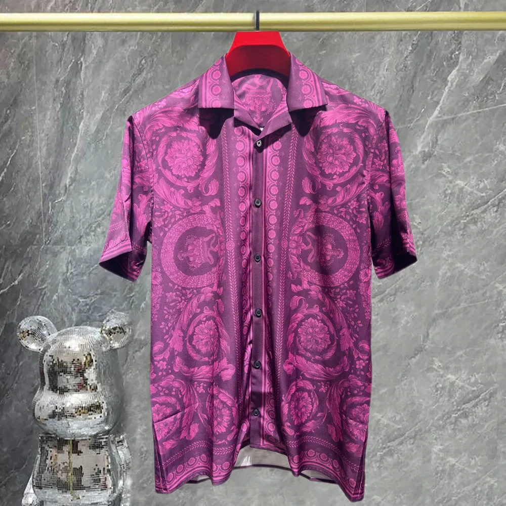 2025 Men's Luxury Printed Short Sleeve Shirt Comfortable British Style Suitable for Street Wear Casual High Quality Button Top