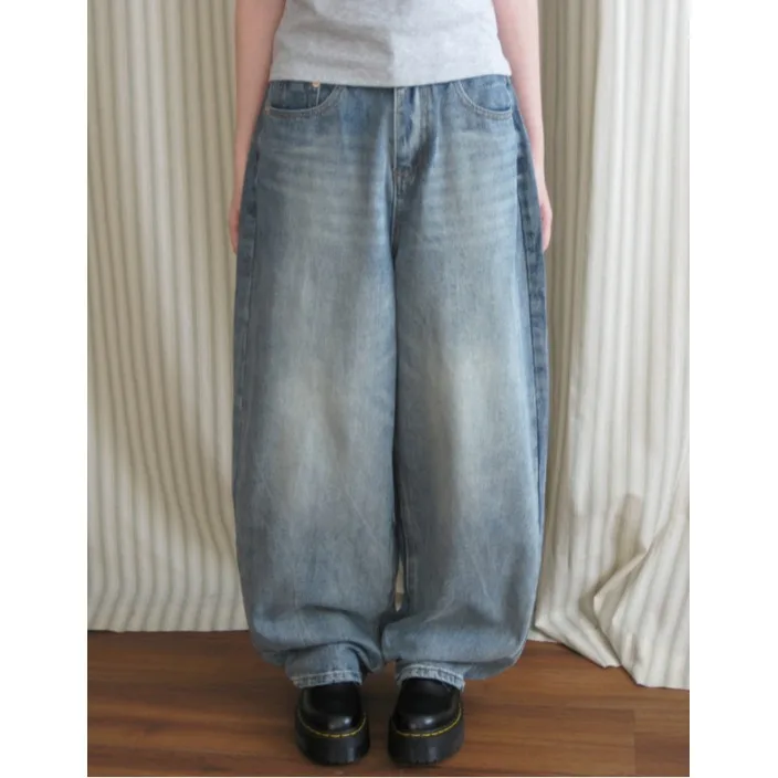 

Angel Wing Back Print Wide Leg Light Blue Denim Jeans Women's Fashion Casual Design Sensation All-Match Style Spring Season