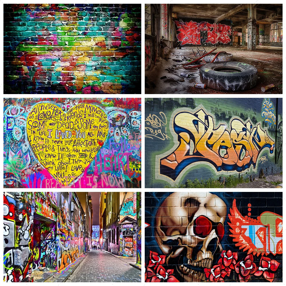 

Graffiti Wall Background Photography Studio Adult Children Photo Portrait Photography Street Graffiti Theme Decoration Props