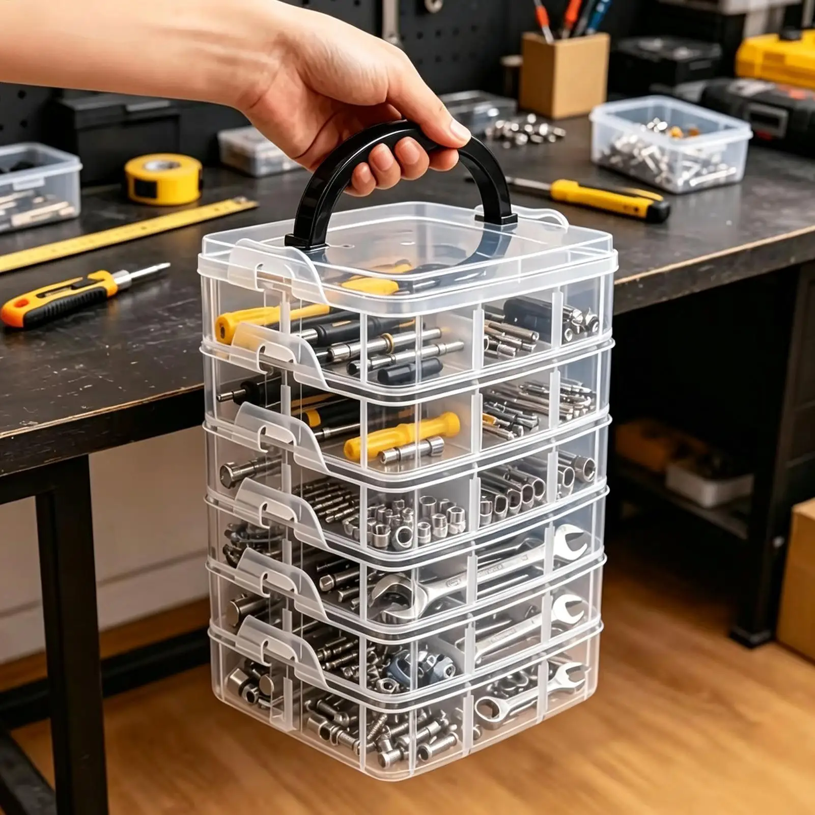 6-layer Transparent Grid Storage Box With Lid Hardware Organizer Portable Small Parts Sorting Container For Screw Bead Household