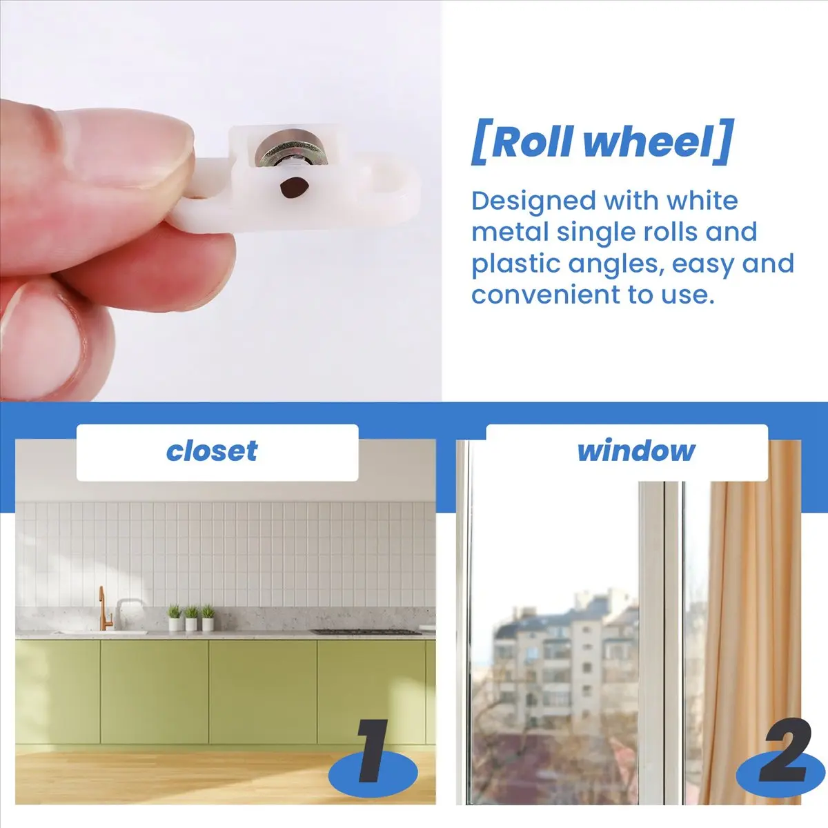 4 pcs door window cabinet single sliding metal roller wheel 8mm Dmr.-AD33
