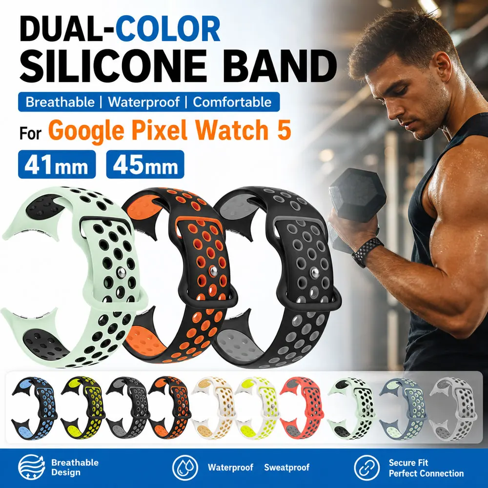 Silicone Strap for Google Pixel 5 4 3 2 1 41mm 45mm Breathable Durable Sport Silicone Band for Google Pixel Watch 5 41mm 45mm