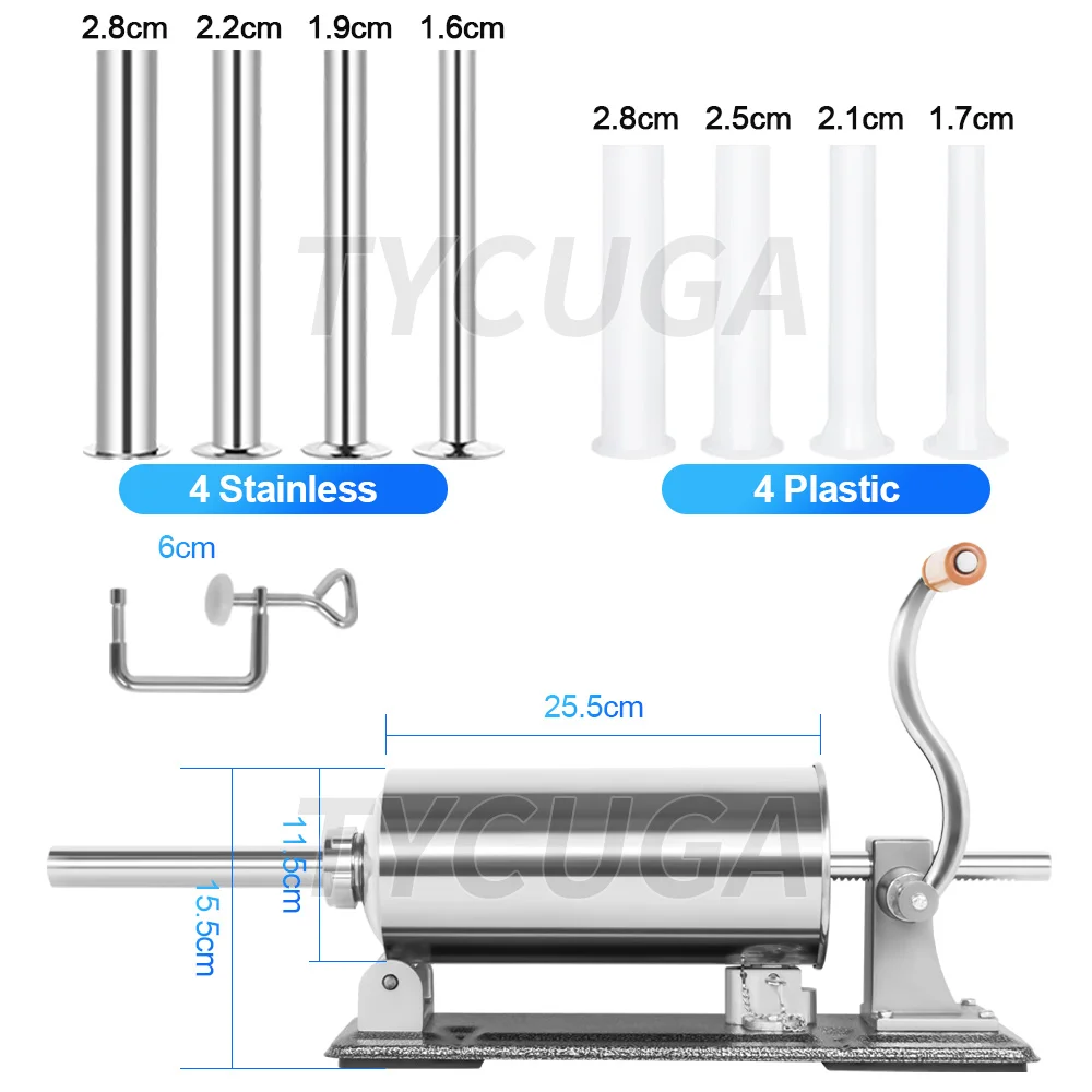 8.8LBS Stuffer per salsicce fatto in casa Macchina per rifornimento di salsicce in acciaio inossidabile Siringa per salsicce Riempitore di carne Macchina per salsicce per la cucina