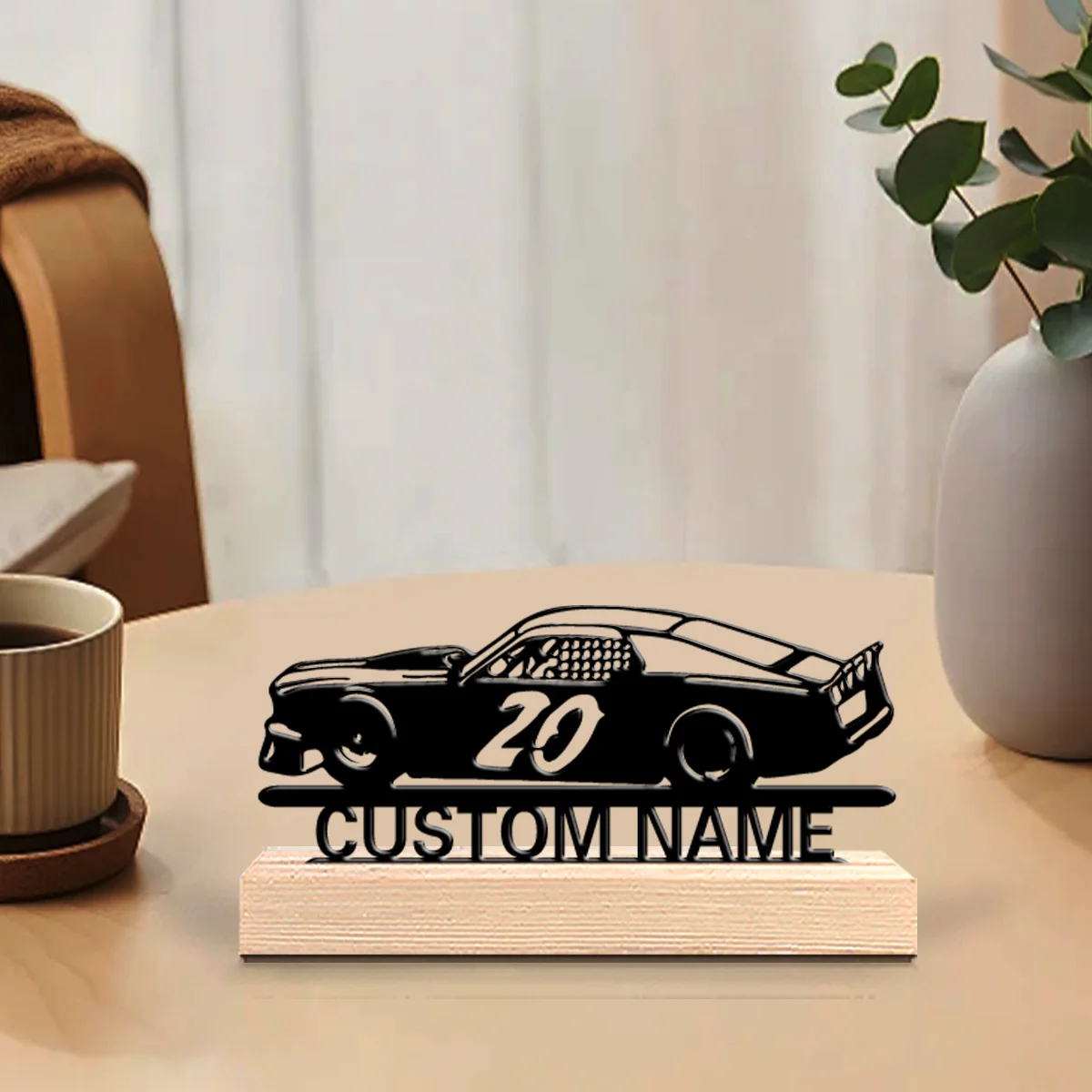 1pc Desktop Metal Ornaments Customizable Name With Wooden Base Office Decoration,Christmas and Housewarming Gifts