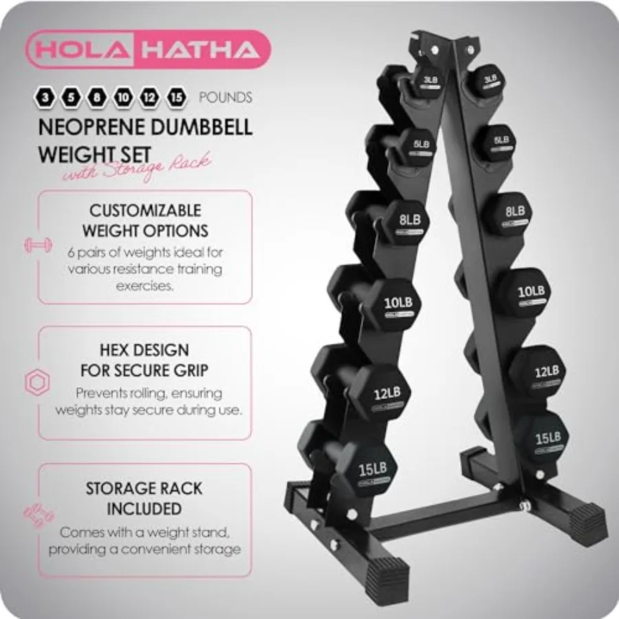 3 5 8 10 12 و 15 رطل من النيوبرين المطلي بقبضة سداسية مجموعة أوزان الدمبل مع حامل تخزين متكامل للمنزل الفعال #2
