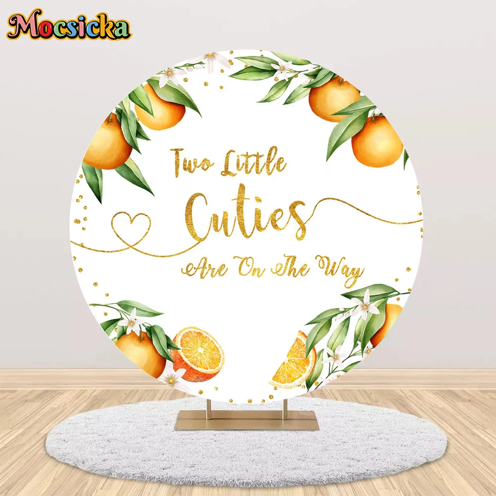 

Two Little Cuties Baby Shower Fruit Theme Party Background Poster Orange Flower Gold Dot Decoration Backdrop Girl Birthday Photo