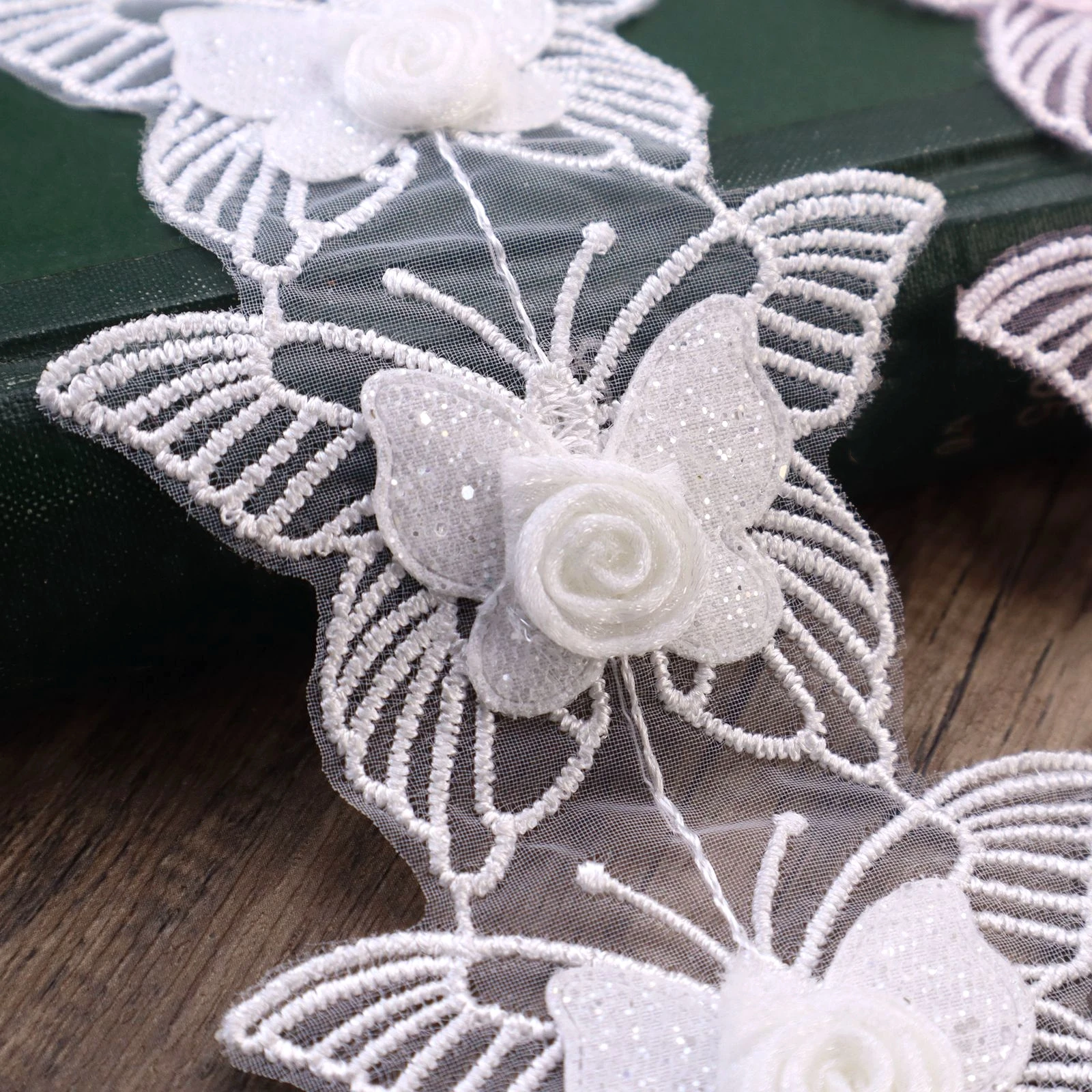 5pcs 3D Butterfly Lace Trim Embroidered Lace Applique for Dress Sewing, Wedding Bridal Decoration