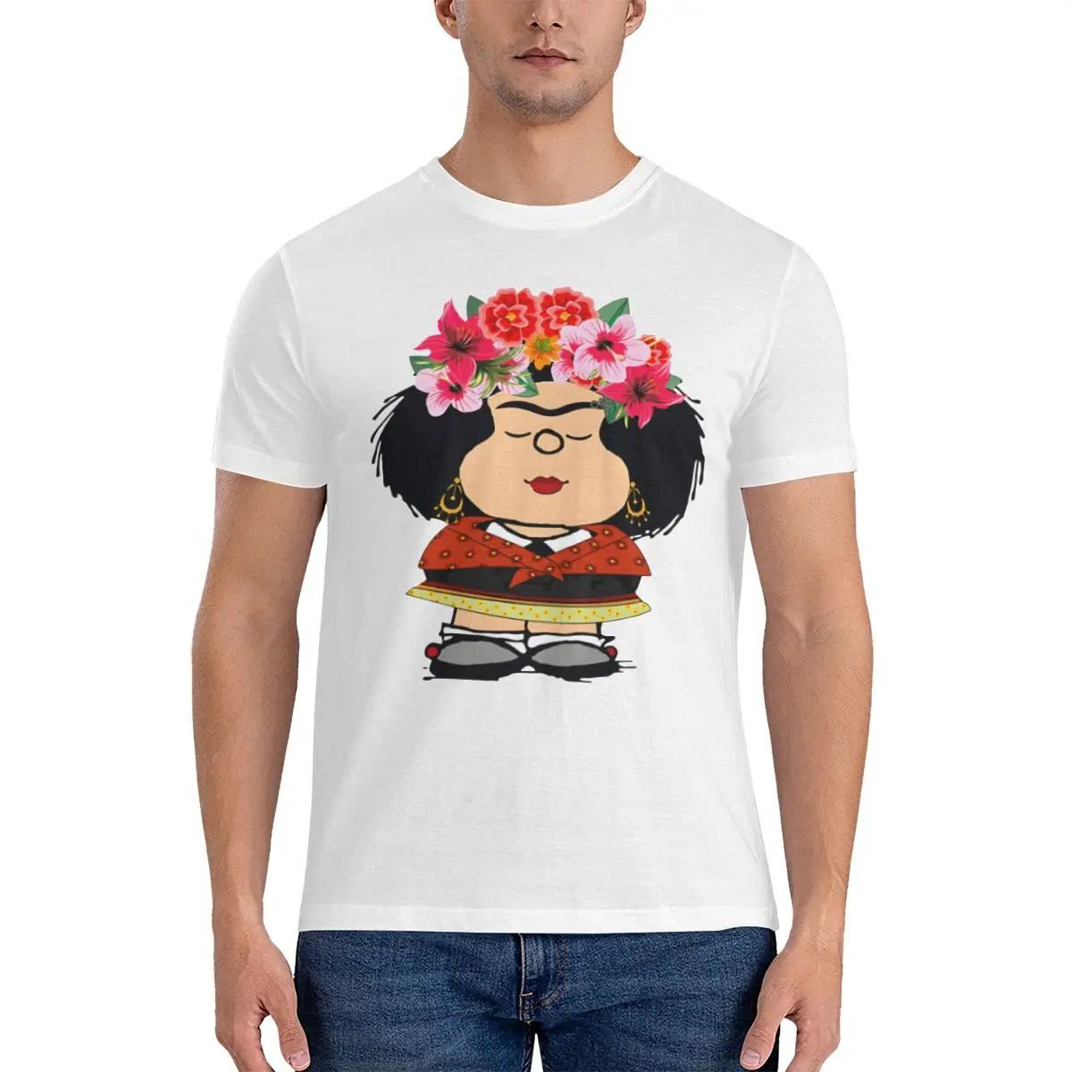 Kahlo Fanart T Shirts Men's Cotton Funny T-Shirts Round Neck Mafalda Comic Tee Shirt Short Sleeve Clothes Gift Idea