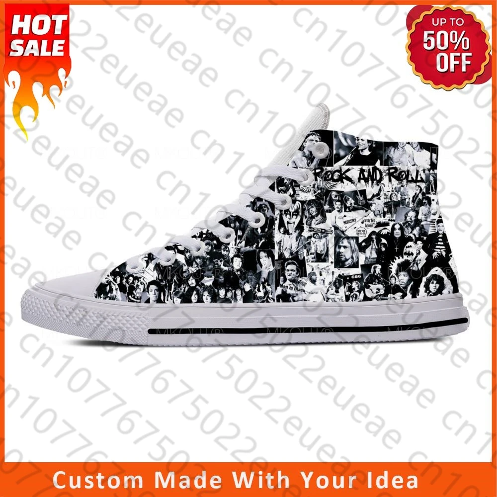 Rock N Roll Rock Band Music Singer Guitar Fashion Casual Cloth Shoes High Top Lightweight Breathable 3D Print Men Women Sneakers