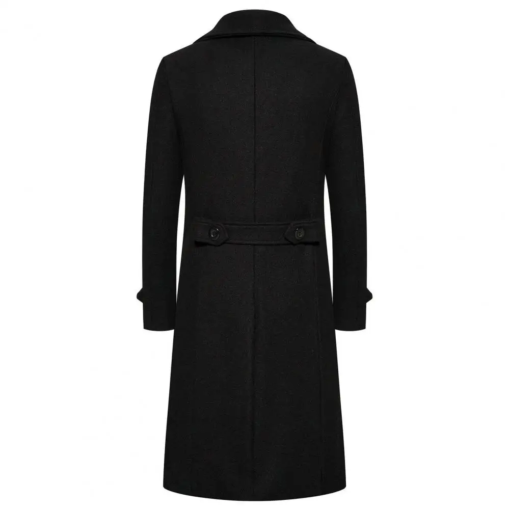 Long Coat Double-breasted Men's Overcoat Slim Fit Mid Length Long Sleeve Thick Windproof Warm Solid Color Cardigan for Fall