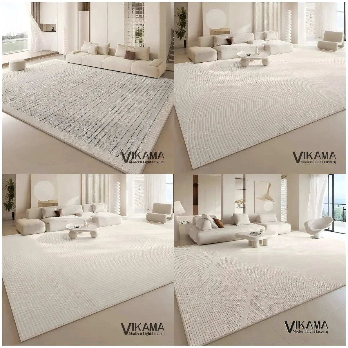 VIKmemorial-Tapis à Rayures Beige Simple, Matériau Amélioré, pour Salon, Chambre à Coucher, Cuisine,