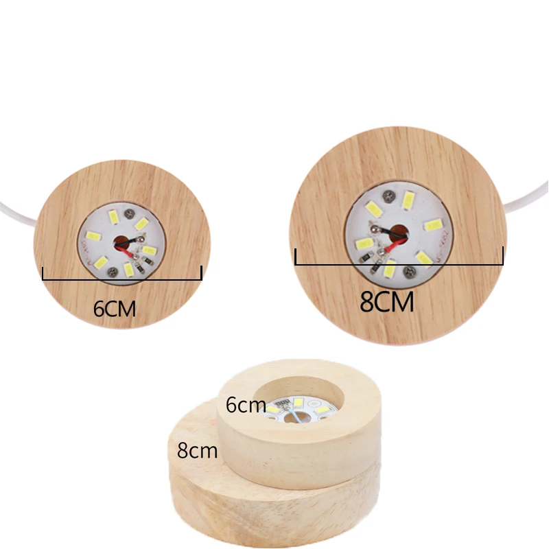 Base de luz de madera, lámpara de noche con Control remoto recargable, luz LED colorida, adorno artístico, cristal para Base de resina epoxi de 6/8Cm