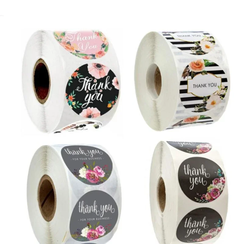 100Pcs/roll Floral Thank You Sticker Paper Label Stickers Scrapbooking Wedding Envelope Seals Handmade Stationery Sticker