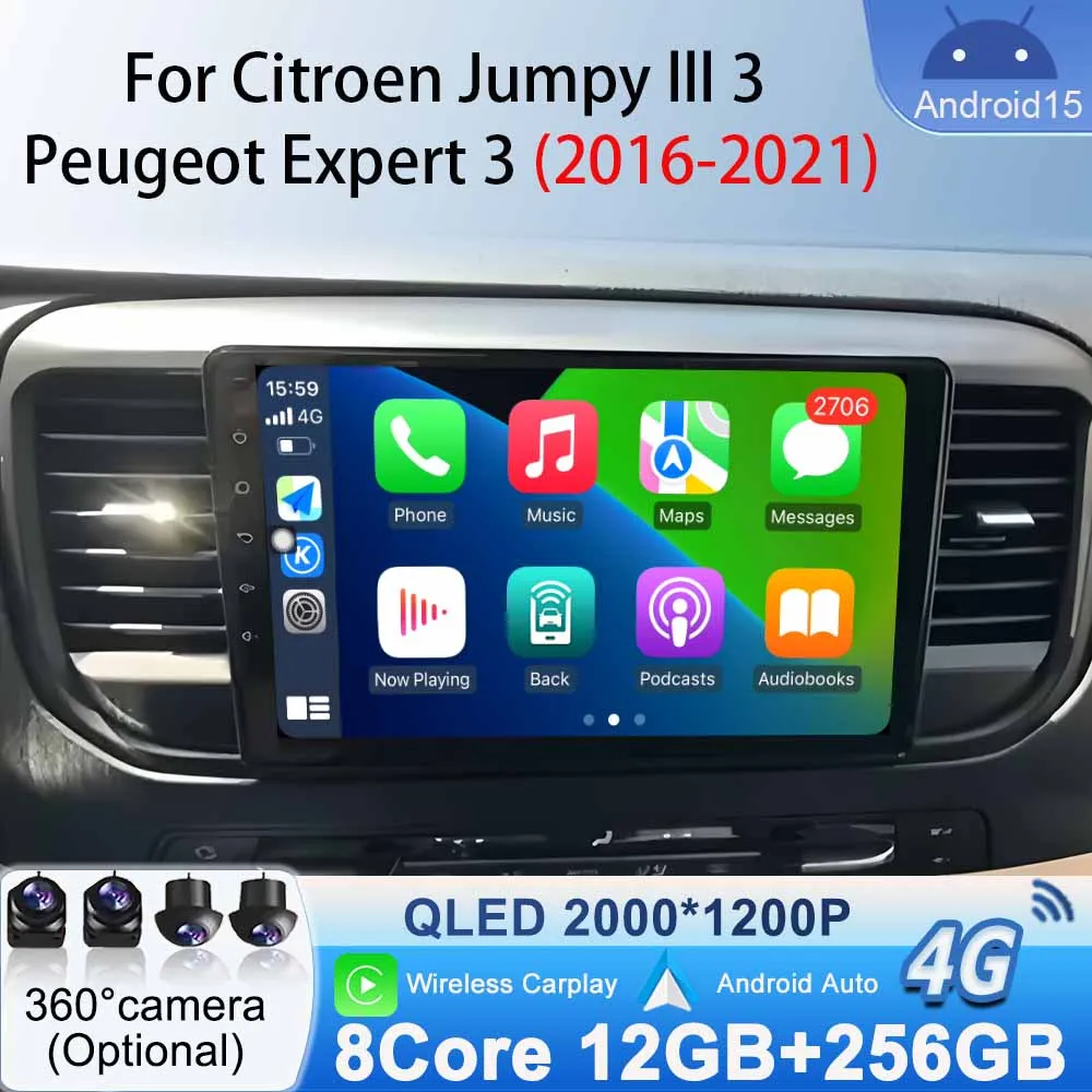 

For Citroen Jumpy III 3 Peugeot Expert 3 2016 - 2021 Car Radio Multimedia Player GPS Navigation Android 15 Carplay Android Auto