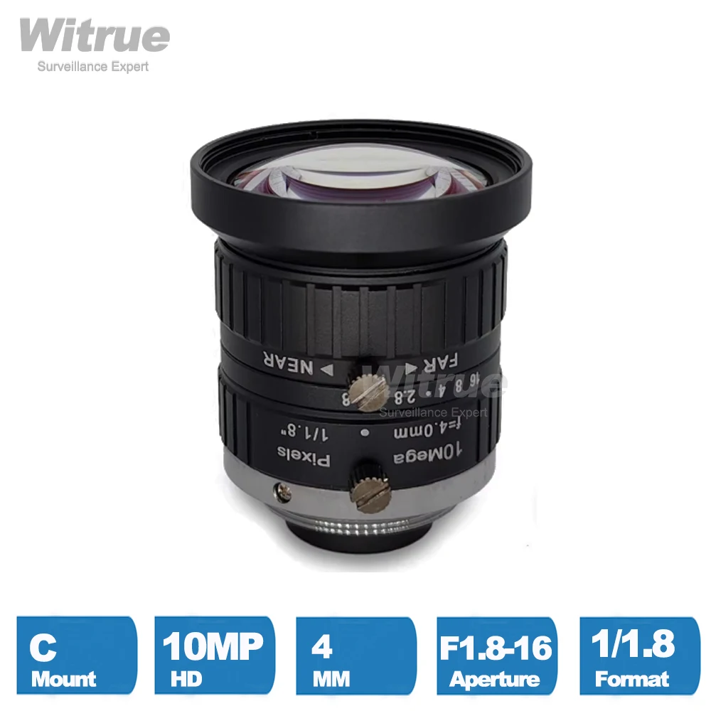 Witrue HD 4K 10MP Lens C Mount 4MM Aperture F1.8-16 Format 1/1.8