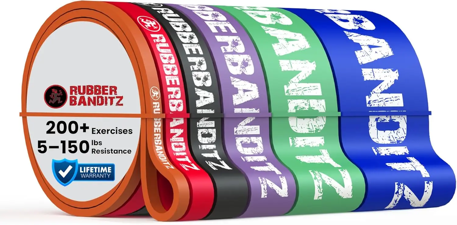 Powerlifting, Mobility, and Stretching with Rubber Resistance Bands - Combo Pack of 6