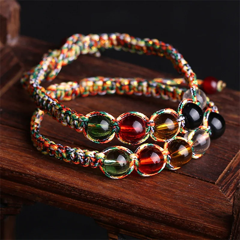 Chinese Style Five Elements Feng Shui Bead Bracelets for Women Ethnic Colorful Woven Bangle Jewelry Charm Lucky Transfer Gifts