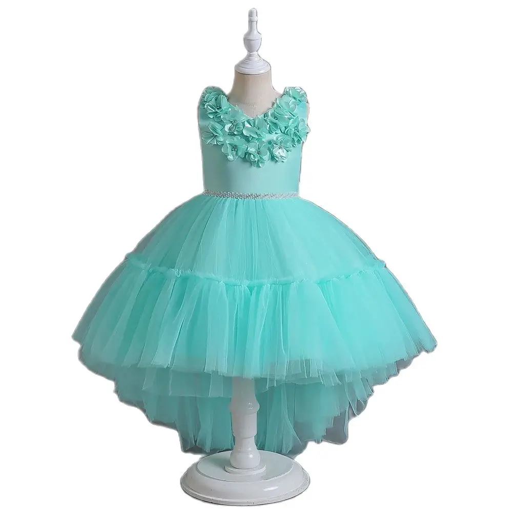 Green flower girl princess dress suitable for 3 TO 12 YEar bridesmaids wedding dress with a trailing tail