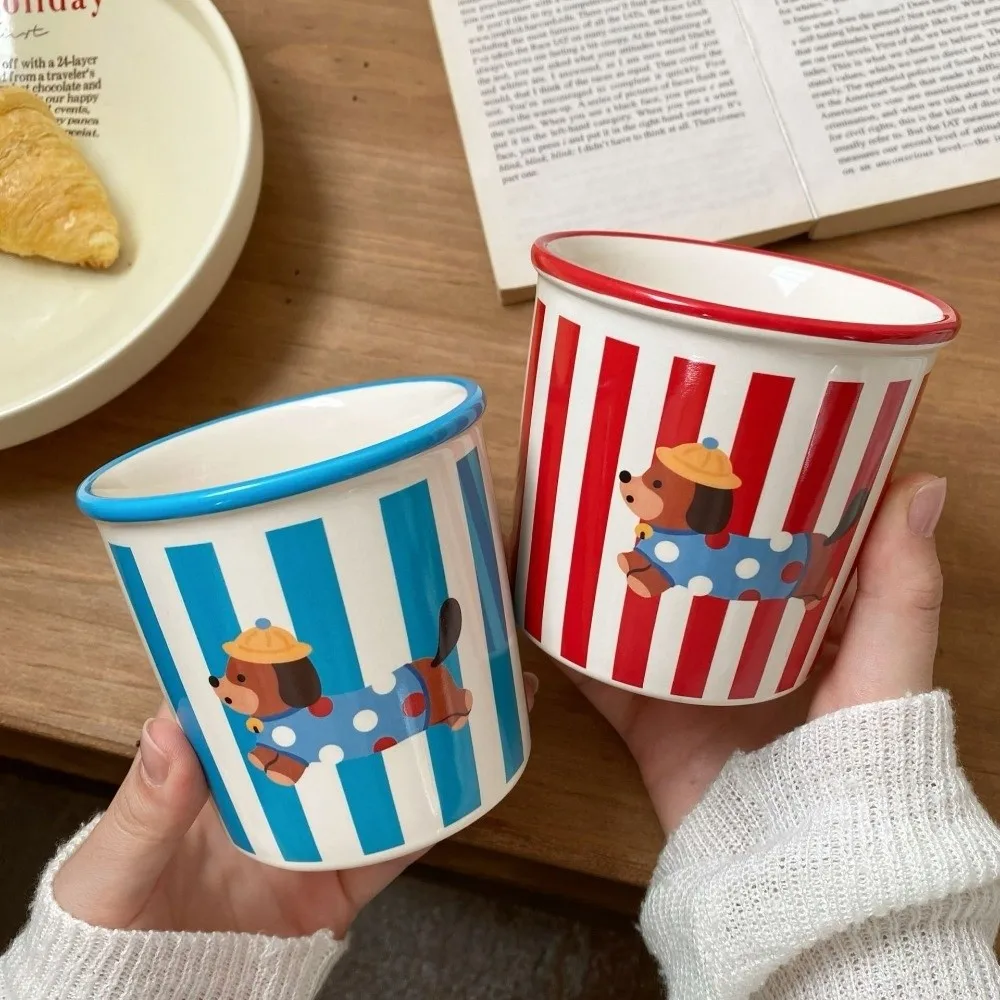 

Drinkware 350ml Puppy Ceramic Milk Cup Cartoon Puppy Coffee Mug Sausage Dog Striped Tea Cup Living Room