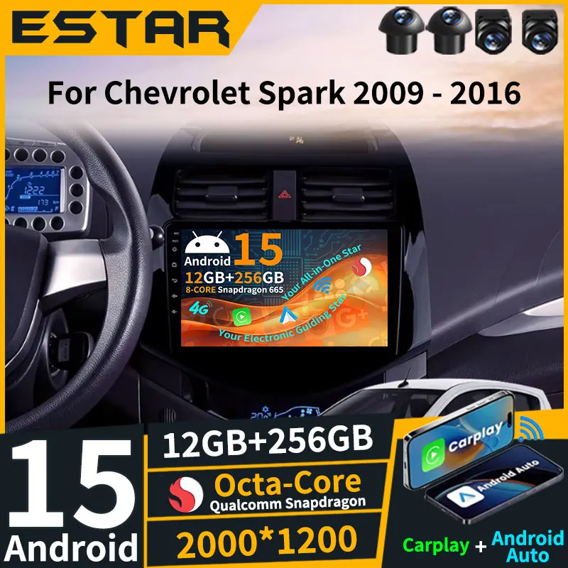 Wireless Carplay Android 15 For Chevrolet Spark 2009 2010 2011 2012 2013-2016 Car Radio DTS Octa Core 2din 2K Screen WIFI GPS BT