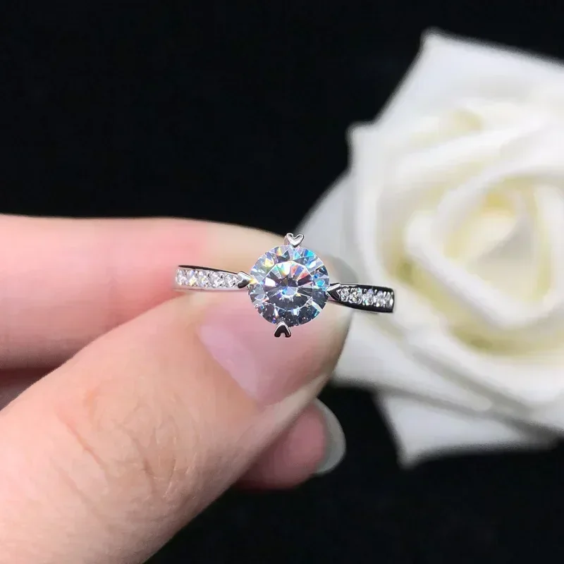Eldorado Gold  Solid Platinum PT950 Love Claw Set Diamond Ring 14K Gold Micro Pave Moissan Diamond Arrow Heart Ring Women's Ring