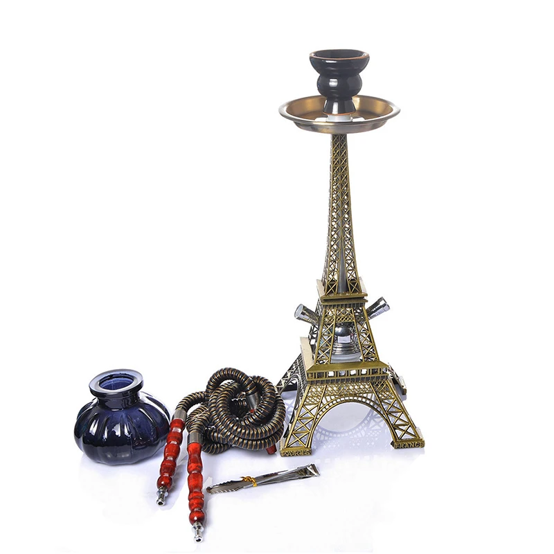 Eiffel Tower Arabian Shisha, Double Pipe Hookah Ceramic Bowl Accessories Birthday Gift Home Decoration