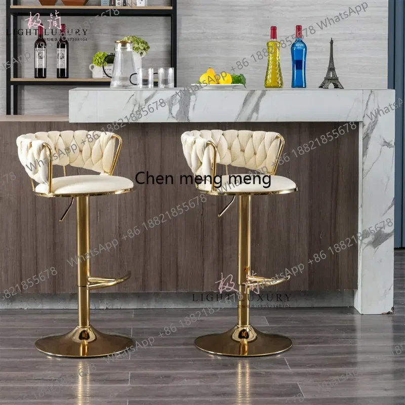 Discount Hot Sale Nordic Light Luxury Fabric Bar Chair Simple Stainless Steel Design Household High Stool Rotating Bar Chair