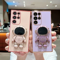 Love Heart Astronaut Holder Case For Samsung Galaxy S25 S24 S23 Ultra S22 S21 S20 FE Plus anti-fall Cover