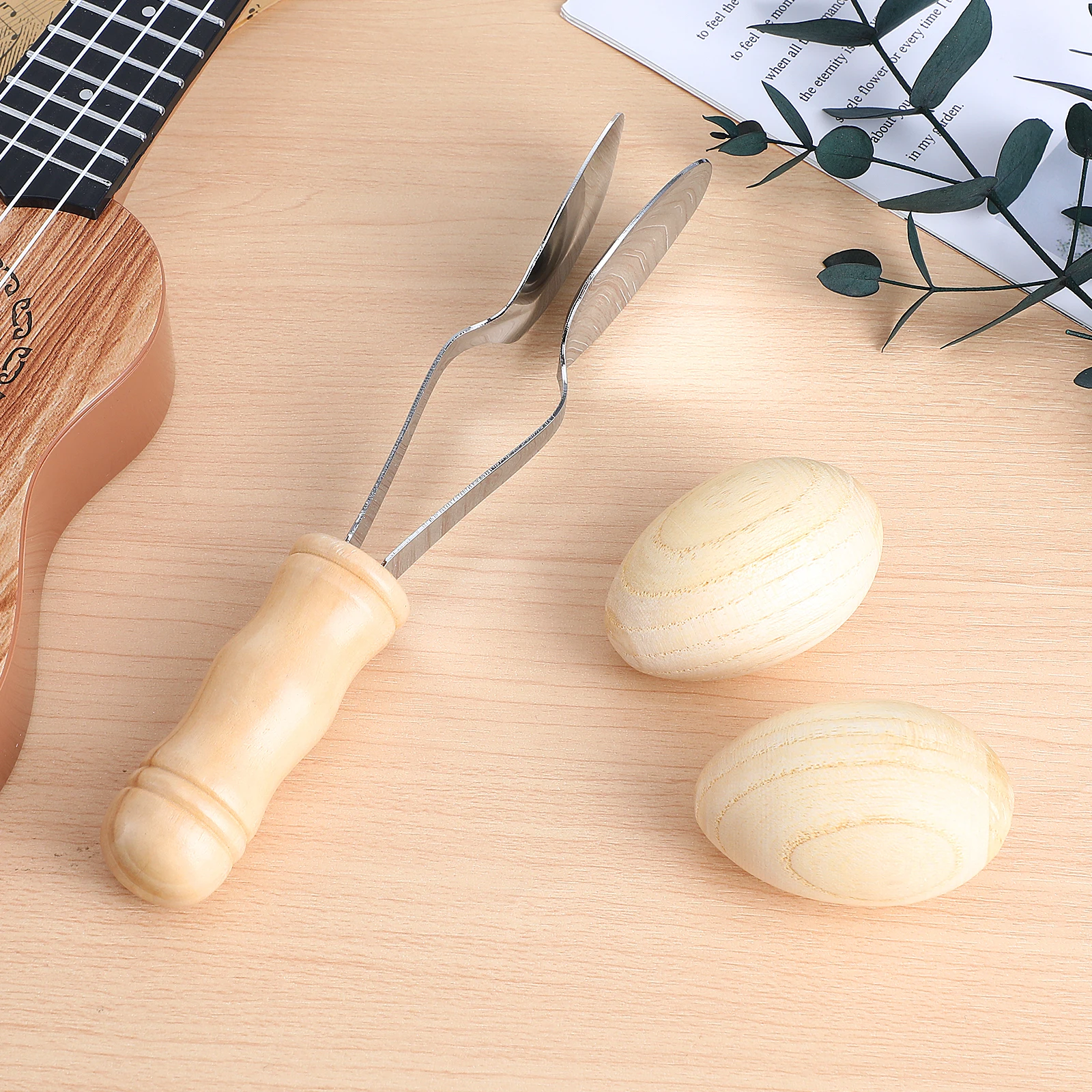 1 set muzikale lepels met houten handvat, metalen klepelpaar, eiershakers, folk-percussie-instrumenten, traditionele muziekset voor