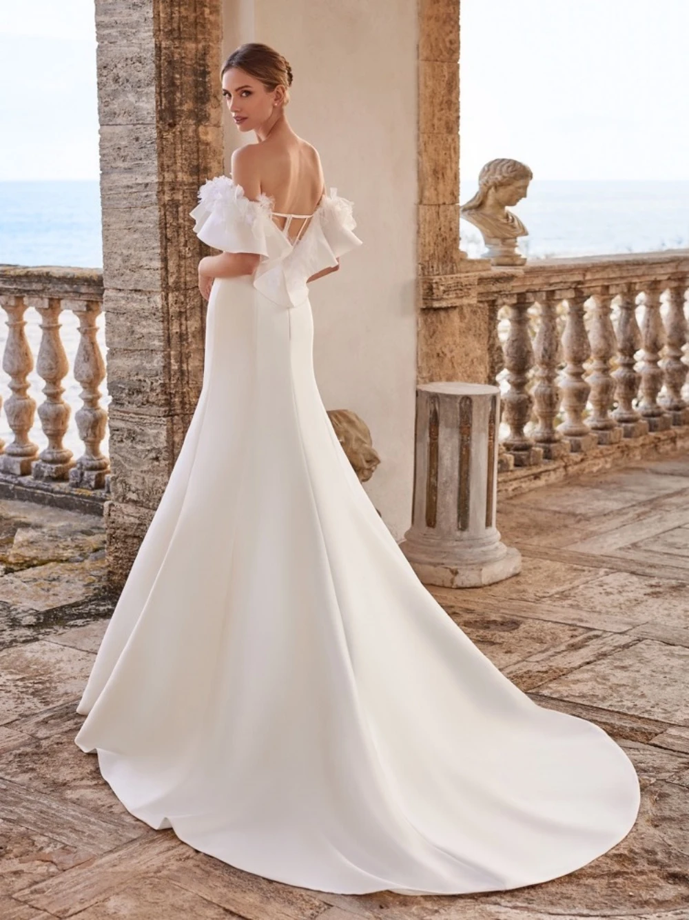 Gracioso fora do ombro vestido de casamento simples apliques noiva robe clássico cetim sereia longo vestido de noiva robe de mariée