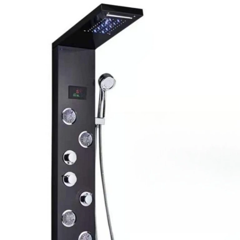 

Digital temperature monitor, fingerprint-free brushed black titanium, stainless steel shower set