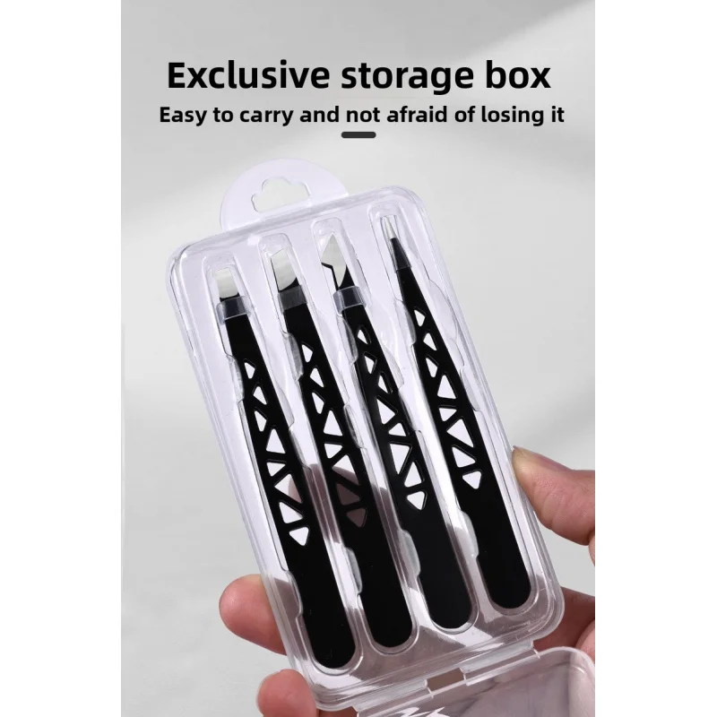 Professional Straight Tip Eyelash Eyebrow Tweezers Matte Black Triangular for Lash Extension Beard Hair Removal Beauty Tools