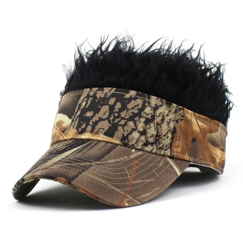 Blattbedruckte Perückenmütze mit Spikes für Herren – Golf-Baseballkappe, Outdoor-Sonnenschutz, synthetische Kurzhaarperücke, UV-Schutz-Visier – Detail 13