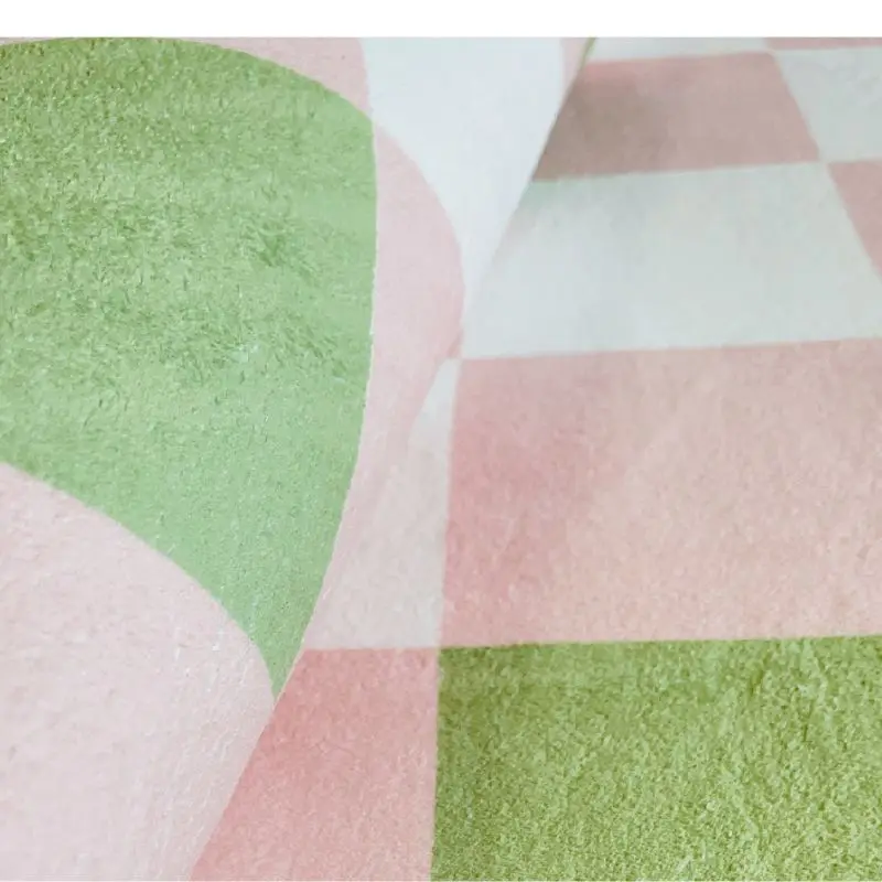 Pink Green Checkered Area Rugs, Nonslip Washable Carpet, Bedroom Living Room Soft Rugs Faux Wool Carpet Indoor/Outdoor Rug