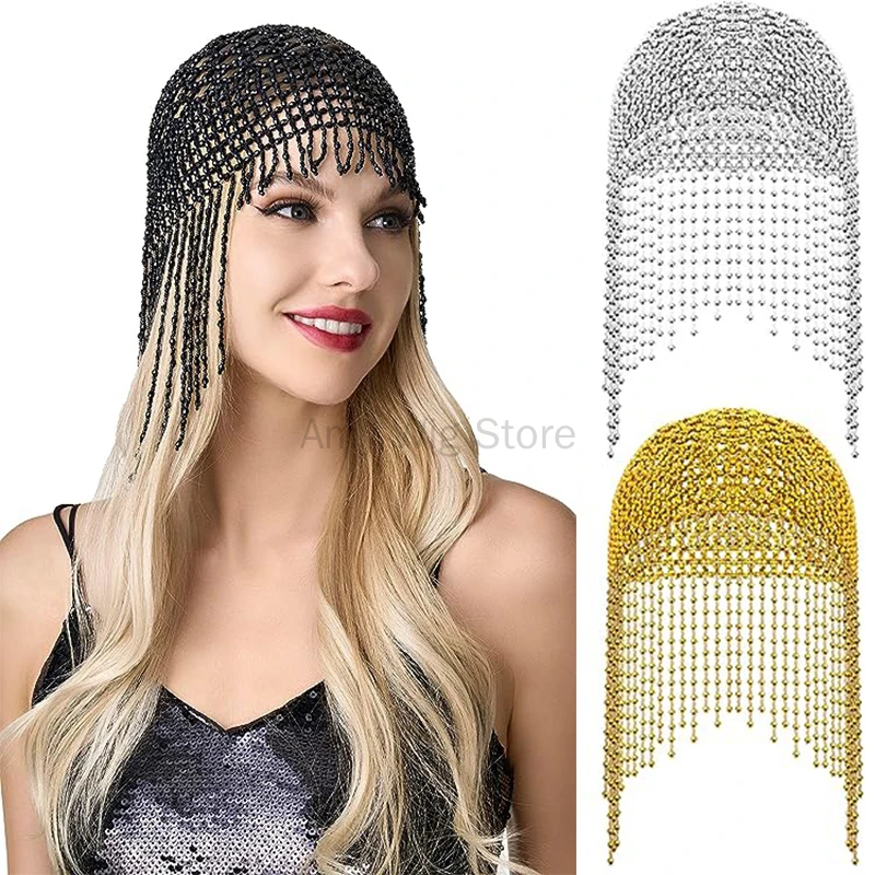 1920s Beaded Cap Headpiece Roaring 20s Beaded Flapper Headpiece Belly Dance Cap Exotic Cleopatra Headpiece for Gatsby Party