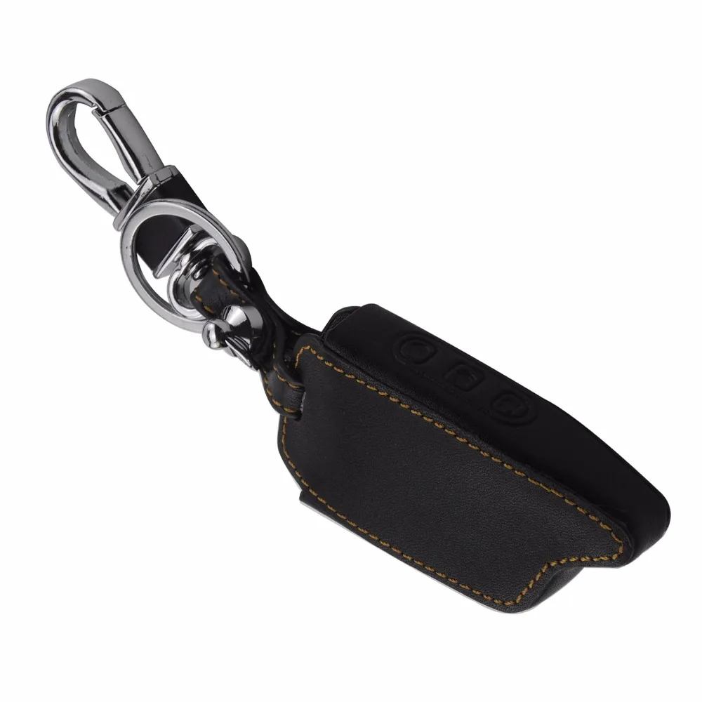 Jingyuqin Leather Key Cover Case For Tomahawk TW9010 Two Way Alarm System LCD Remote Controller Car Alarm Keychain Bag Styling