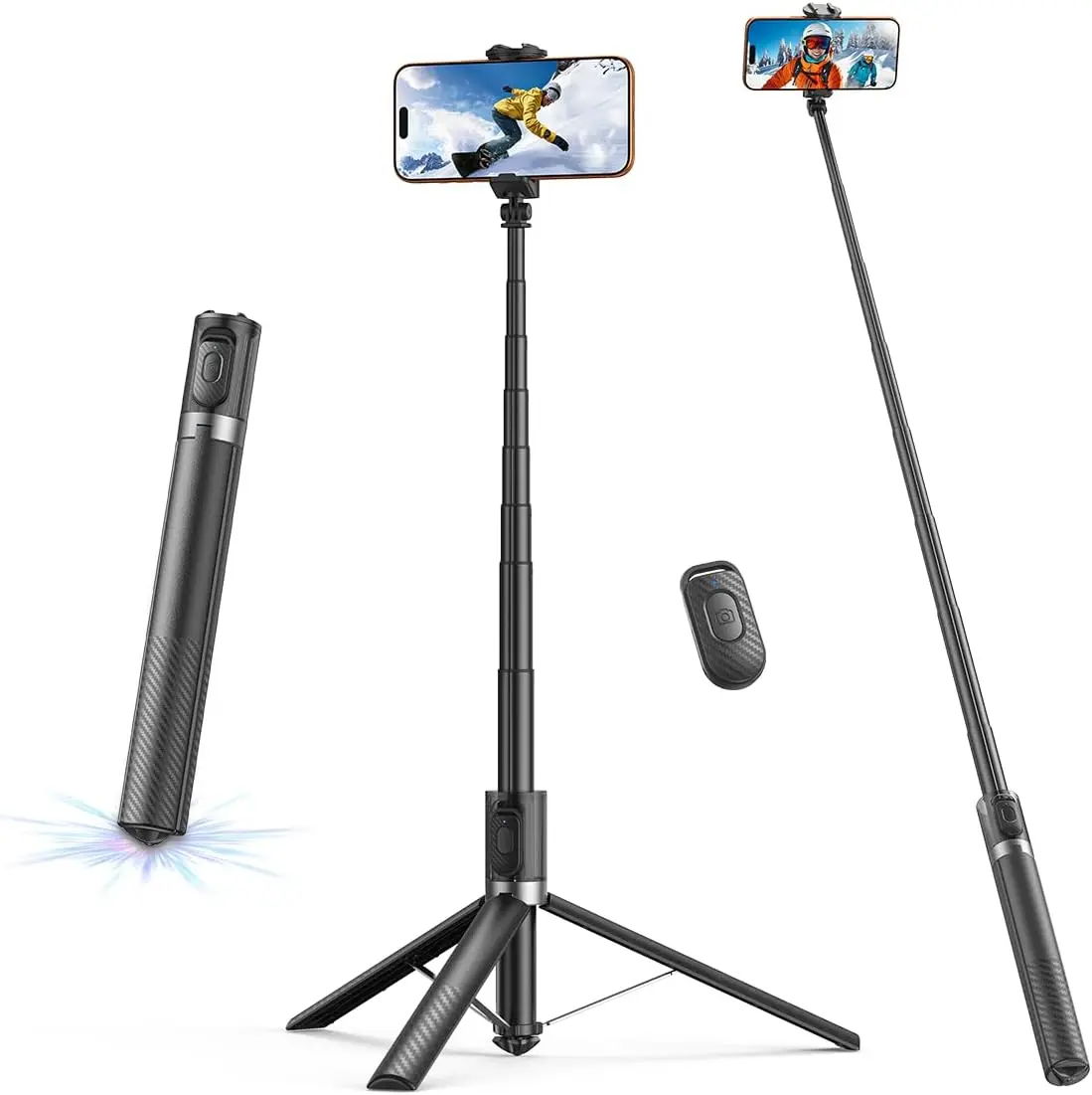 

65" Auto-Open Tripod with Remote, Extendable Phone Stand for iPhone Android, Lightweight for Creators Travel
