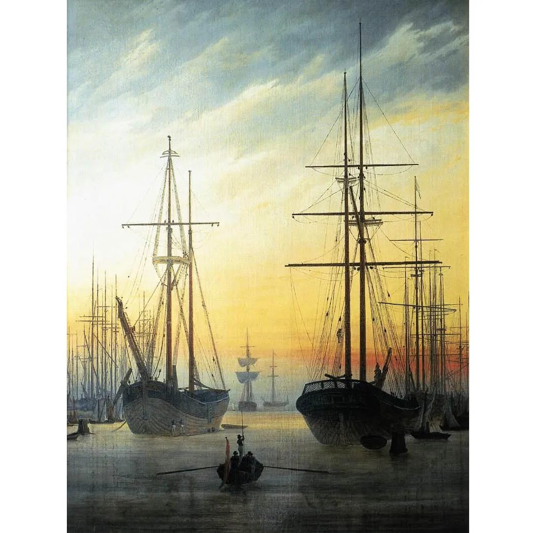 Hand painted high quality reproduction of View of a Harbour by Caspar David Friedrich Seascape oil painting on canvas wall decor