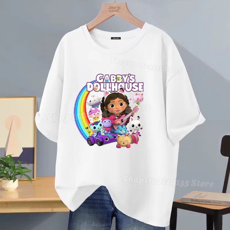 Dollhouses Gabbyed الفتاة تي شيرت القطن لطيف أنيمي الاطفال قصيرة الأكمام تي شيرت Kawaii ملابس الصيف لعبة الحفلات ملابس الشارع الشهير غير رسمية