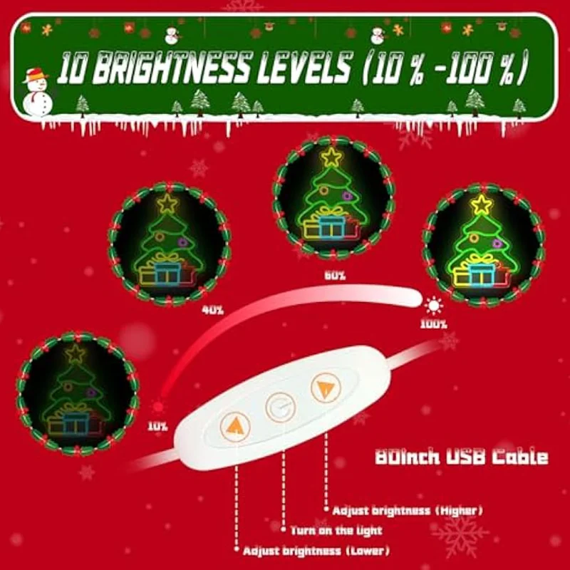 Kerst Neon Sign Boom Geschenkdoos Licht Decoraties Dimbaar LED Light Up Sign voor Wall Decor Party Kids Gift Winter Home