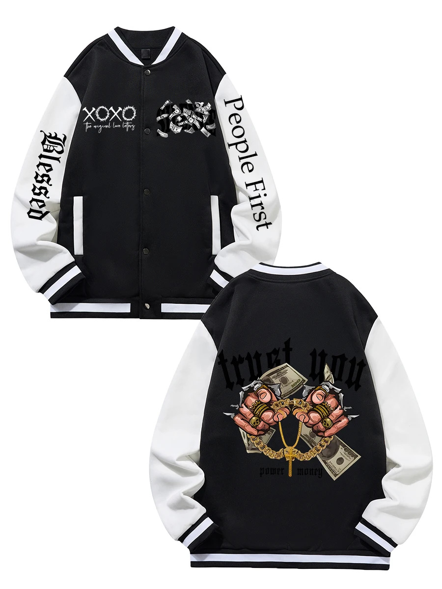 

Black Blue Green Double-sided Christmas Print XS-XXL Unisex Baseball Jacket Streetwear Coat Warm Fleece Soft Jacket