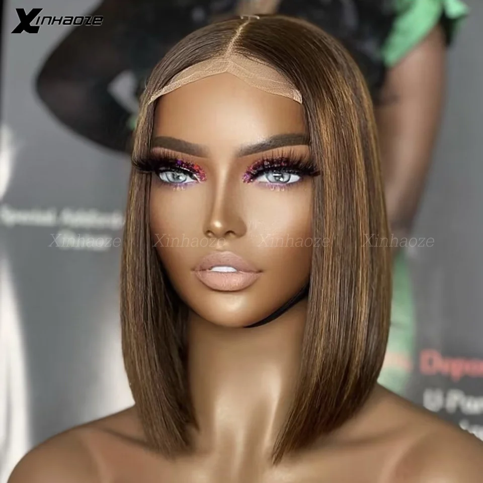 Highlight Bob Lace Front Human Hair Wig 13x6 13x4 Straight Glueless Ftontal Brazilian Ombre PrePlucked Virgin For Black Women